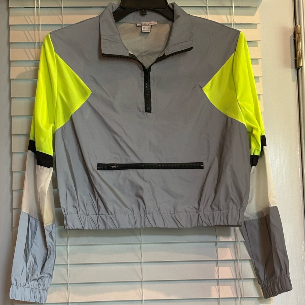 Gray and Neon Yellow Reflective Windbreaker Jacket